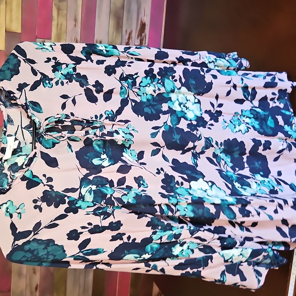 J Jill Floral Print Blouse with Tie Neck